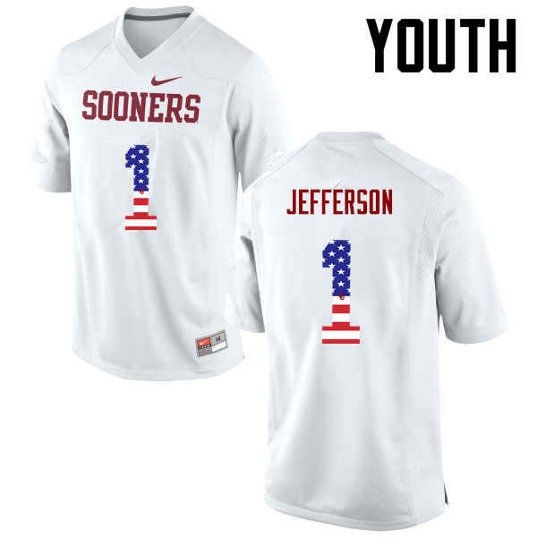 Youth Oklahoma Sooners #1 Tony Jefferson College Football USA Flag Fashion Jerseys-White